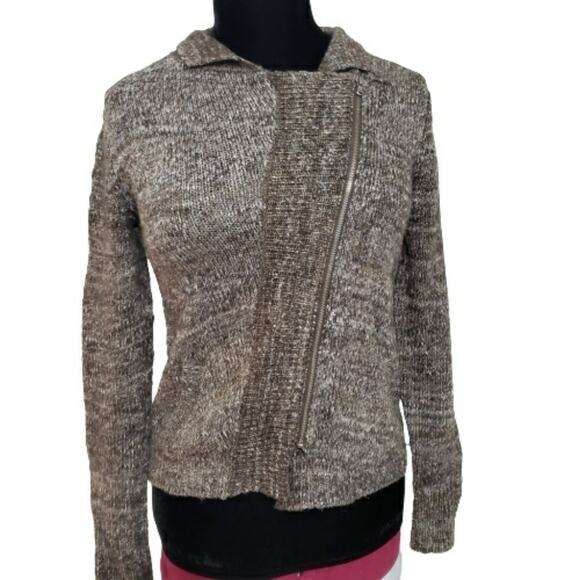 Gap Asymmetric Zipper Long Sleeve Wool Alpaca Brown Knit Cardigan Sweater Edgy S - Picture 1 of 13